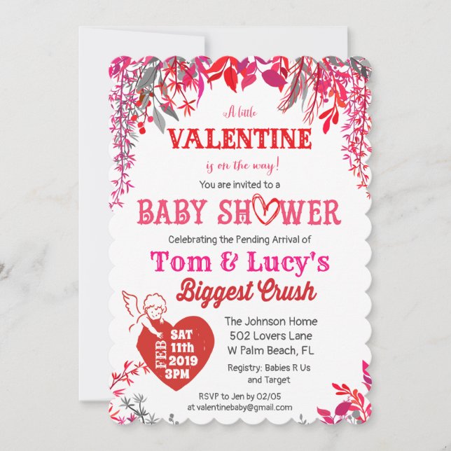 Invitación a Baby Shower de El día de San Valentín (Anverso)