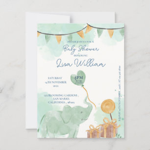 Invitación a Baby Shower de elefante bebé lindo