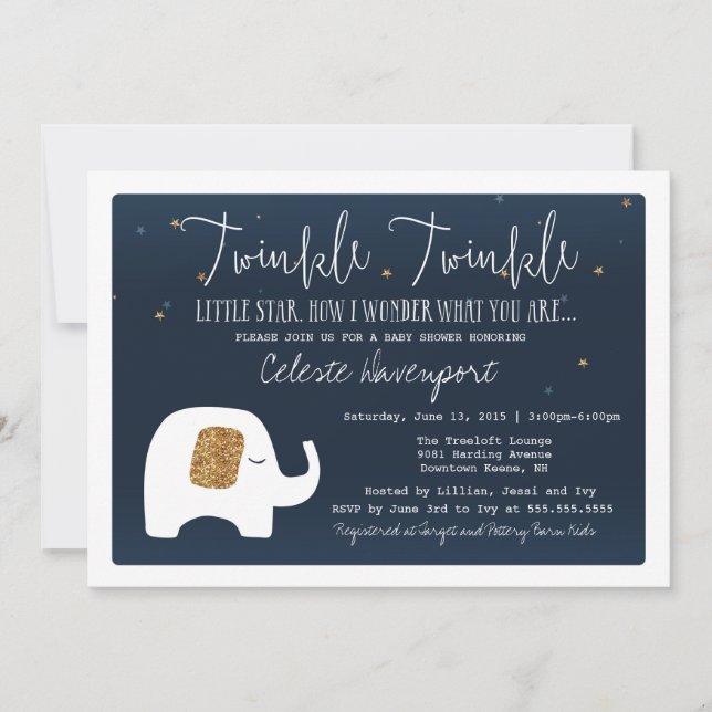 Invitación a Baby Shower de elefante de estrella p (Anverso)