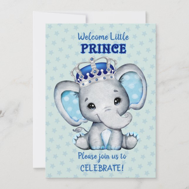 Invitación a Baby Shower de elefante lindo (Anverso)