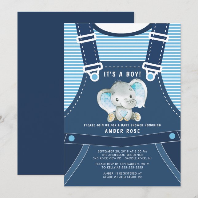 Invitación a Baby Shower de elefante lindo bebé (Anverso / Reverso)