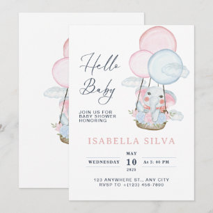 Invitación a Baby Shower de elefante lindo Chica e