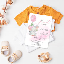 Invitación a Baby Shower de elefante lindo Chica e