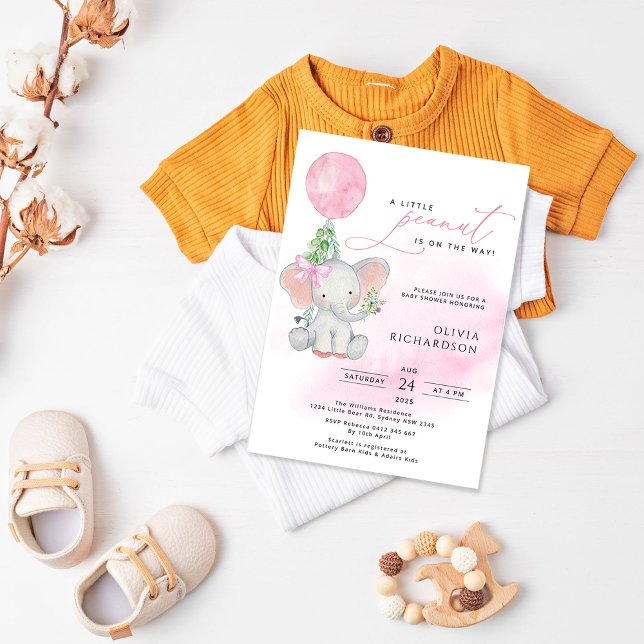 Invitación a Baby Shower de elefante lindo Chica e (Subido por el creador)
