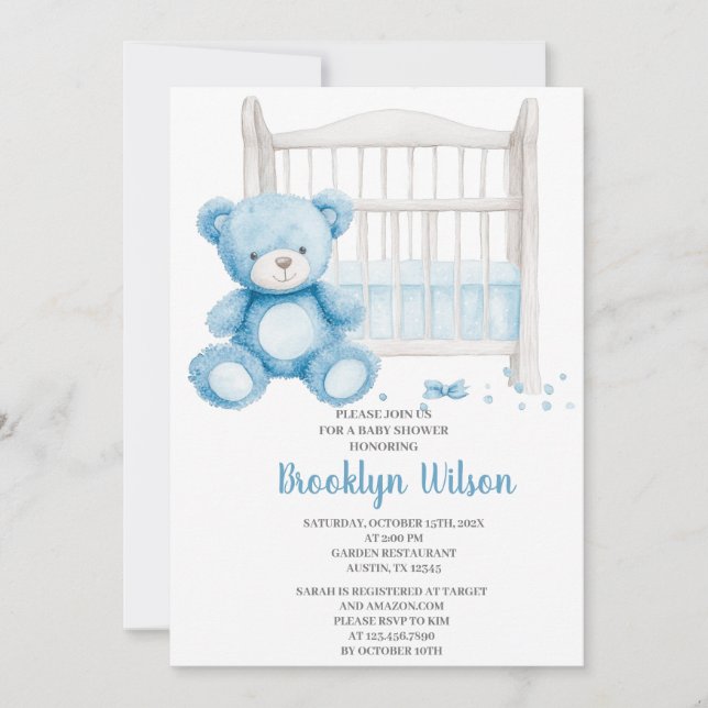 Invitación a baby shower de elefante niño (Anverso)