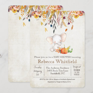 Invitación a baby shower de elefante otoñal y cala