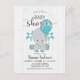 Invitación a Baby Shower de Elefante Verde azulado