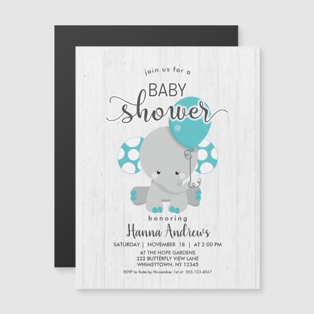 Invitación a Baby Shower de Elefante Verde azulado (Anverso/Reverso)
