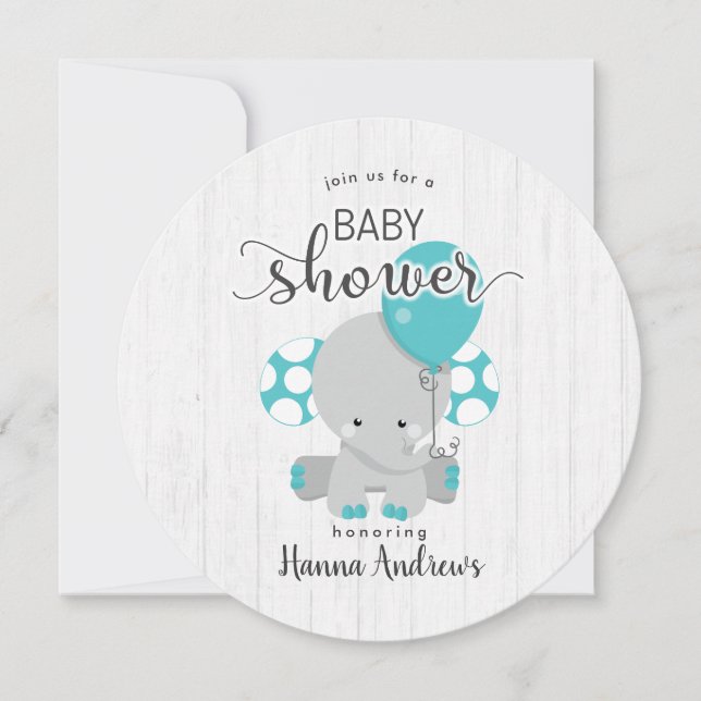 Invitación a Baby Shower de Elefante Verde azulado (Anverso)