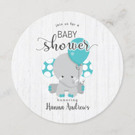 Invitación a Baby Shower de Elefante Verde azulado