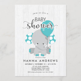 Invitación a Baby Shower de Elefante Verde azulado