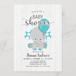 Invitación a Baby Shower de Elefante Verde azulado