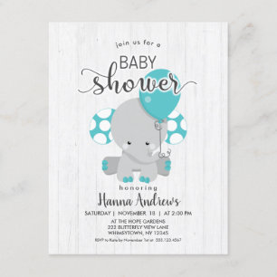 Invitación a Baby Shower de Elefante Verde azulado