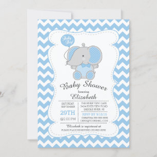 Invitación a Baby Shower de elefantes azules