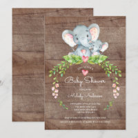 Invitación a Baby Shower de elefantes de la selva