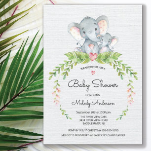 Invitación a Baby Shower de elefantes de la selva 