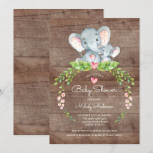 Invitación a Baby Shower de elefantes de la selva