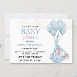 Invitación a Baby Shower De Elefantes Y Globos Azu
