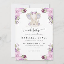 Invitación a Baby Shower de Elephant Baby Girl