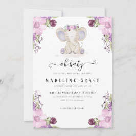 Invitación a Baby Shower de Elephant Baby Girl