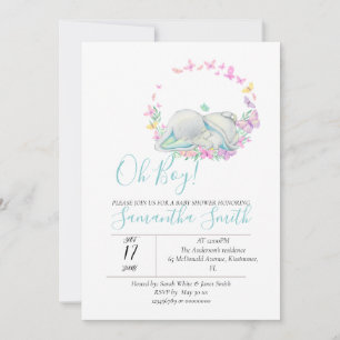 Invitación a Baby Shower de Elephant Blue Butterfl