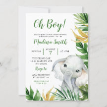 Invitación a Baby Shower de Elephant Boy Tropical