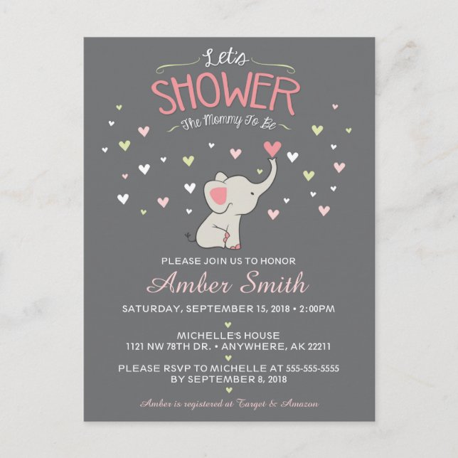 Invitación a Baby Shower de Elephant Chica (Anverso)