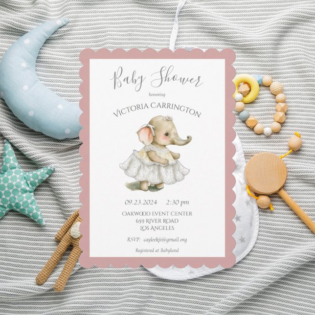 Invitación a Baby Shower de Elephant Chica Rosa (Subido por el creador)
