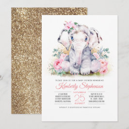 Invitación a Baby Shower de Elephant Floral para c
