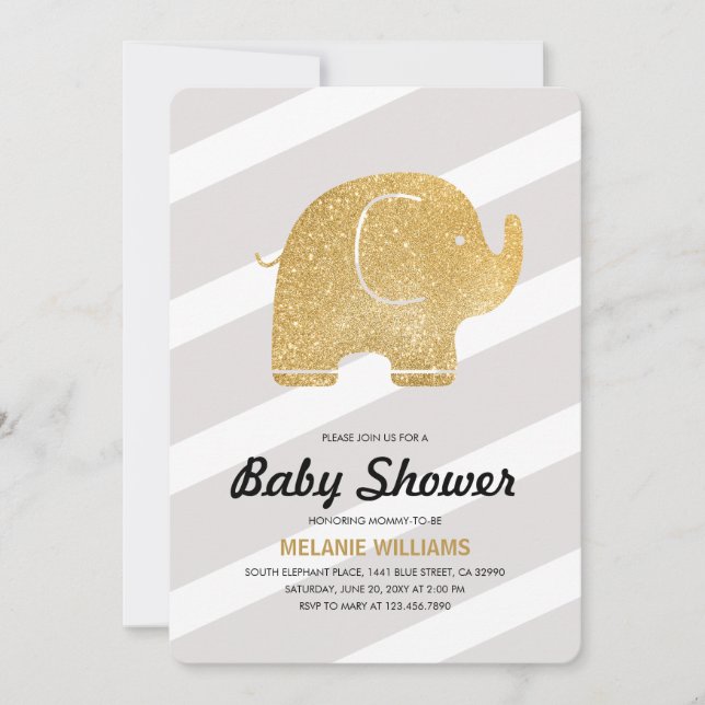 Invitación a Baby Shower de Elephant Gray Purpurin (Anverso)