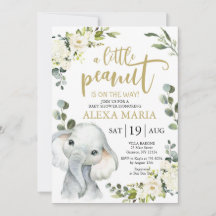 Invitación a Baby Shower de Elephant Greenery Pean