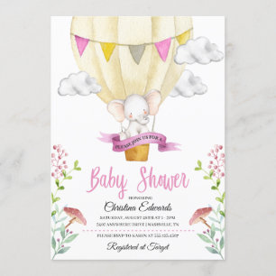Invitación a Baby Shower de Elephant Hot Air Ballo