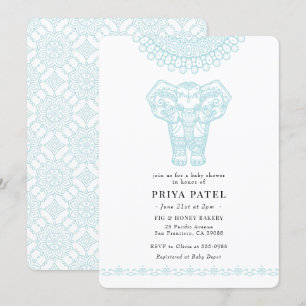 Invitación a Baby Shower de Elephant Indian Blue