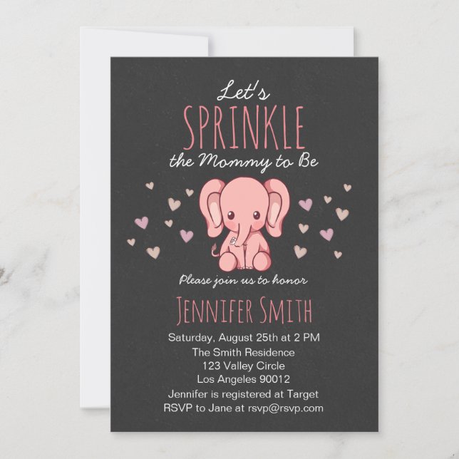 Invitación a Baby Shower de Elephant Rosa (Anverso)