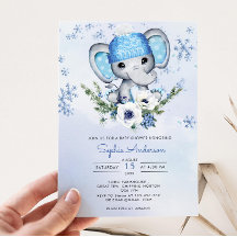 Invitación a Baby Shower de Elephant Snowflake par