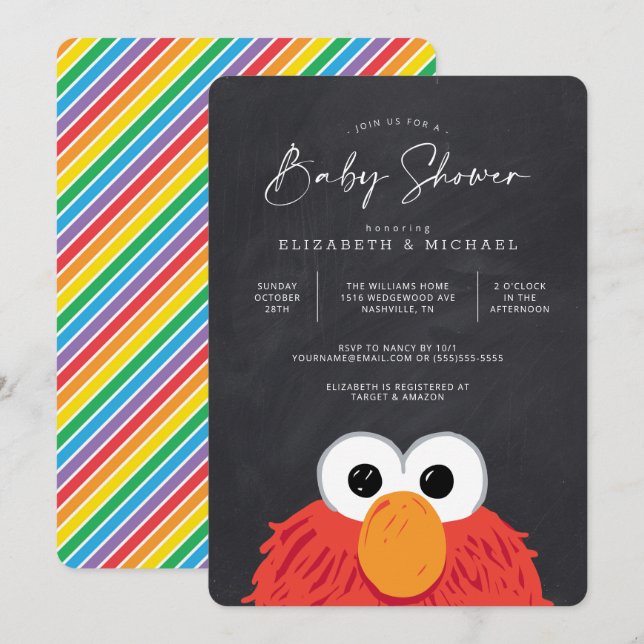 Invitación a Baby Shower de Elmo Chalkboard (Anverso / Reverso)