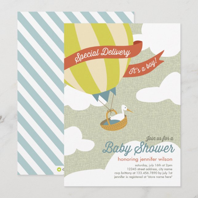 Invitación a Baby Shower de entrega especial - niñ (Anverso / Reverso)
