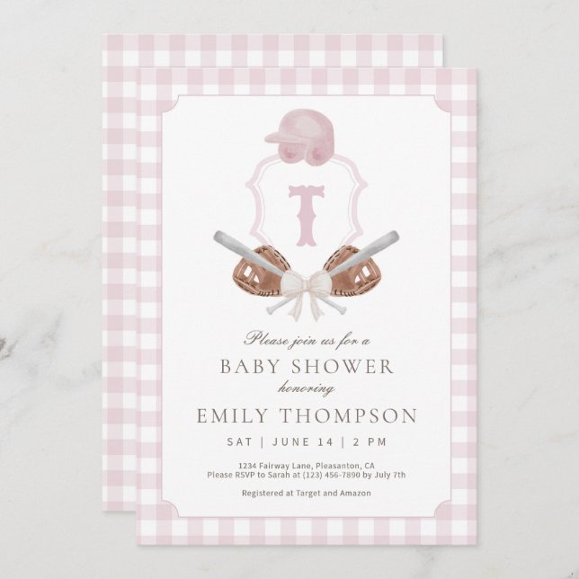Invitación a Baby Shower de Escudo de beisbol prep (Anverso / Reverso)