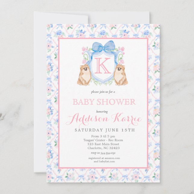 Invitación a Baby Shower de Escudo de perro de Pom (Anverso)