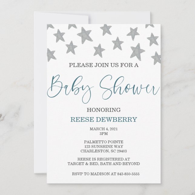 Invitación a Baby Shower de estrellas (Anverso)