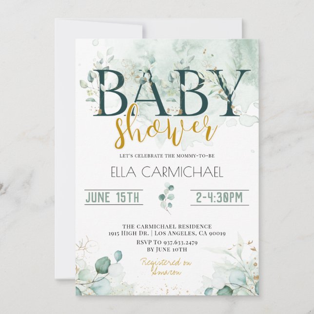 Invitación a Baby Shower de Eucalyptus (Anverso)