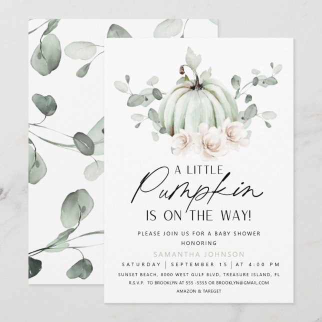 Invitación a Baby Shower de Eucalyptus Pumpkin (Anverso / Reverso)