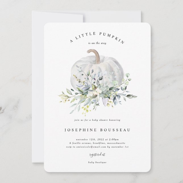 Invitación a Baby Shower de Eucalyptus Pumpkin (Anverso)