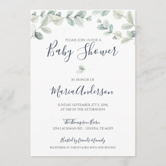 Invitación a Baby Shower de Eucalyptus Watercolor