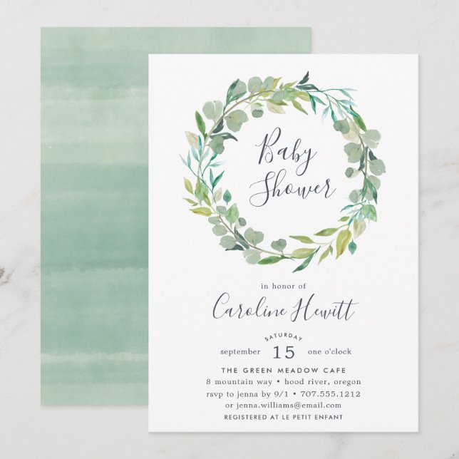 Invitación a Baby Shower de Eucalyptus Wreath (Anverso / Reverso)