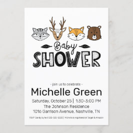 Invitación a Baby Shower de Fall Doodle Animals