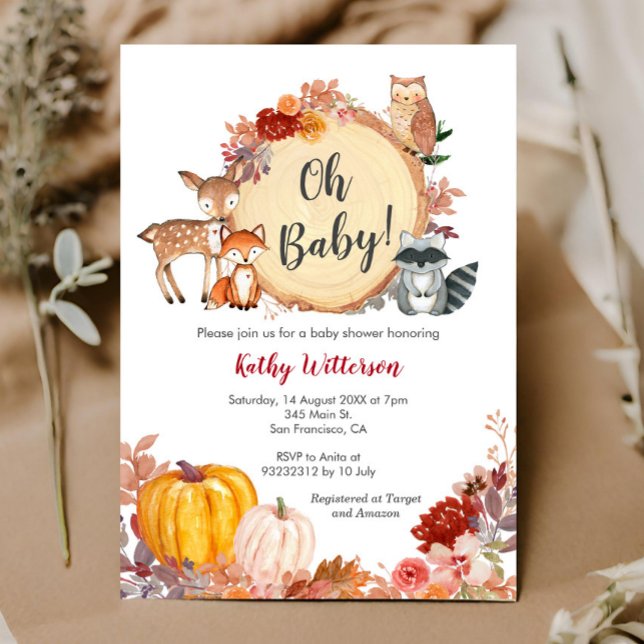Invitación a Baby Shower de Fall Floral Woodland (Subido por el creador)