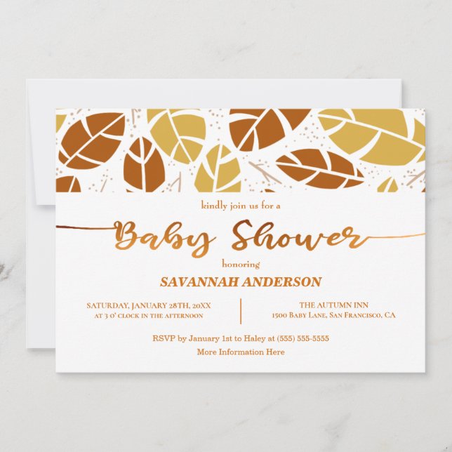 Invitación a Baby Shower de Fall Leaves Mustard Bo (Anverso)