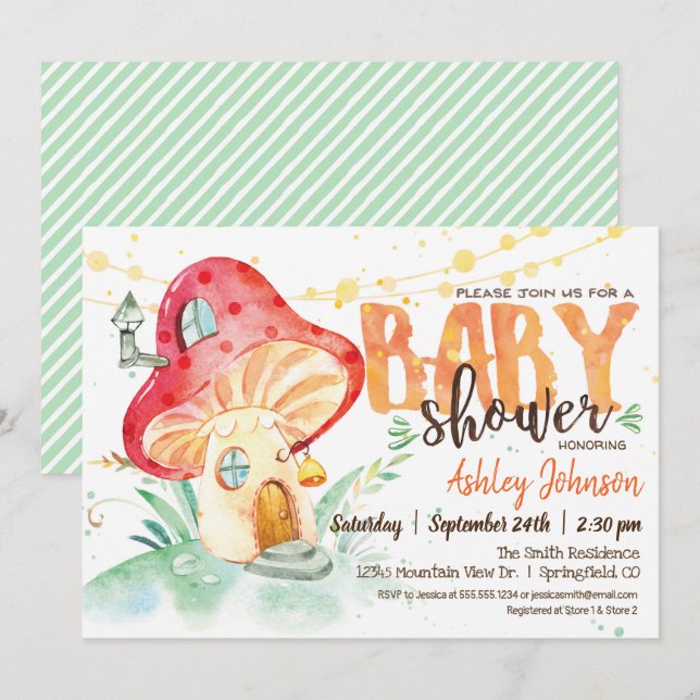 Invitación a Baby Shower de Fantasy Mushroom (Anverso / Reverso)