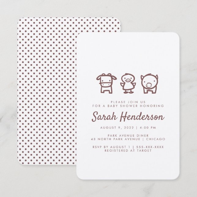 Invitación a Baby Shower de Farm Animal Doodles (Anverso / Reverso)